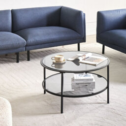 Wyld And Coco 80Cm Round Coffee Table - Black Tempered Glass Top With Mirrored Lower Shelf - thumbnail 2