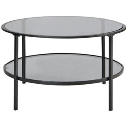 Wyld And Coco 80Cm Round Coffee Table - Black Tempered Glass Top With Mirrored Lower Shelf - thumbnail 3