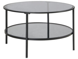 Wyld And Coco 80Cm Round Coffee Table - Black Tempered Glass Top With Mirrored Lower Shelf - thumbnail 1