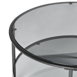 Wyld And Coco 80Cm Round Coffee Table - Black Tempered Glass Top With Mirrored Lower Shelf - thumbnail 4
