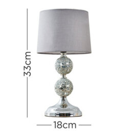 Valuelights Harmony Pair Of Harmony Chrome And Mosaic Crackle Glass Table Lamps With Grey Shade - thumbnail 9