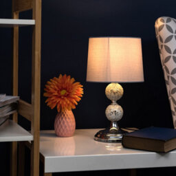 Valuelights Harmony Pair Of Harmony Chrome And Mosaic Crackle Glass Table Lamps With Grey Shade - thumbnail 5