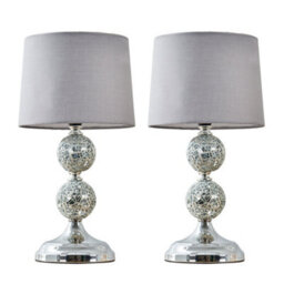 Valuelights Harmony Pair Of Harmony Chrome And Mosaic Crackle Glass Table Lamps With Grey Shade - thumbnail 1
