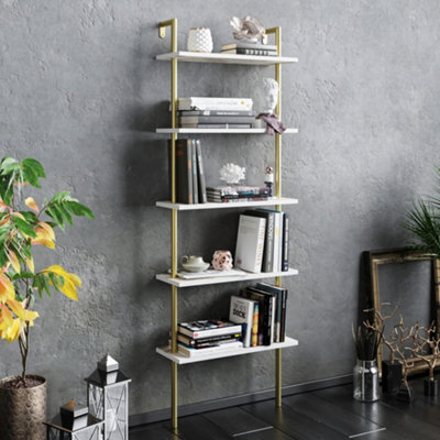 Decorotika Paula Bookcase Shelving Unit White Marble Effect & Gold - image 1