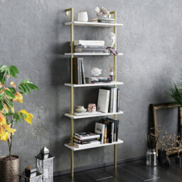 Decorotika Paula Bookcase Shelving Unit White Marble Effect & Gold