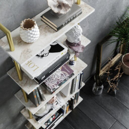 Decorotika Paula Bookcase Shelving Unit White Marble Effect & Gold - thumbnail 2