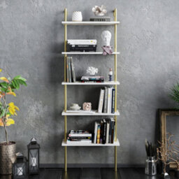 Decorotika Paula Bookcase Shelving Unit White Marble Effect & Gold - thumbnail 4