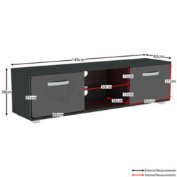 Lassic Vida Designs Cosmo Black 2 Door Led Tv Unit 140Cm Sideboard Cabinet - thumbnail 2