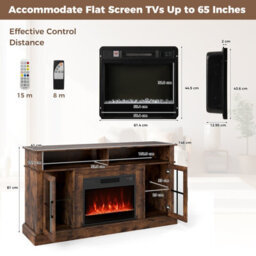 Gainoom 148Cm Brown Fireplace Tv Stand Entertainment Center For 65 Inch Tv - thumbnail 2