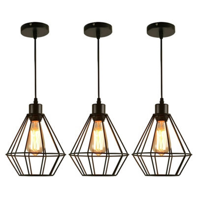 Ledsone 3 Pack Industrial Black Metal Pendant Light Shade With E27 Bulb Kitchen Loft Or Bar - image 1