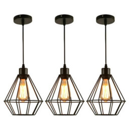 Ledsone 3 Pack Industrial Black Metal Pendant Light Shade With E27 Bulb Kitchen Loft Or Bar