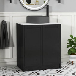 Royal Bathrooms Royal Bathroom Elmore 700mm Nocturne Black Freestanding Bathroom Vanity Unit 2 Door Plain White Worktop With Art Round Basin - thumbnail 1