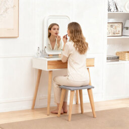 Westwood Natural White Makeup Vanity Dressing Table & Stool Set Touch Led Mirror Drawers - thumbnail 2