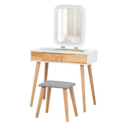 Westwood Natural White Makeup Vanity Dressing Table & Stool Set Touch Led Mirror Drawers - thumbnail 7