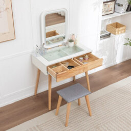 Westwood Natural White Makeup Vanity Dressing Table & Stool Set Touch Led Mirror Drawers - thumbnail 8