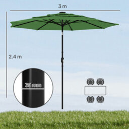 Outsunny Garden Parasol, Outdoor Umbrella With Tilt Function, Green - thumbnail 3