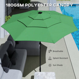 Outsunny Garden Parasol, Outdoor Umbrella With Tilt Function, Green - thumbnail 5