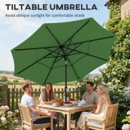 Outsunny Garden Parasol, Outdoor Umbrella With Tilt Function, Green - thumbnail 4