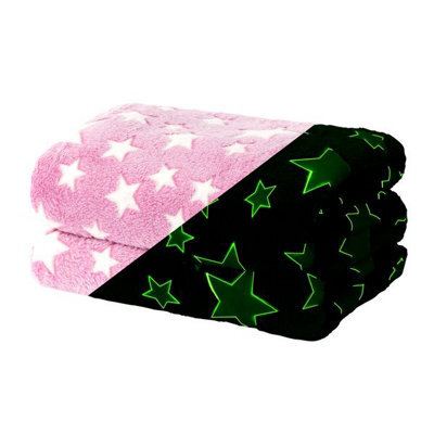 Wicked Gizmos Glow In The Dark Blanket Pink Soft Plush Fleece Throw With Luminous Star Print Cozy Lightweight And Machine Washable - image 1