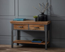 Buttercup Farm Metropolis Industrial 2 Drawer Console Table - Metal/acacia Solid Wood - L40 X W115 X H77 Cm - thumbnail 5