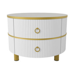 Btm 2-In-1 Mdf Round Coffee Table With Glossy Surface & White Marble Top, 2 Drawers, White, Living Room Set - thumbnail 8