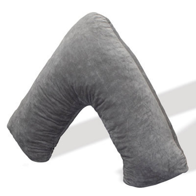 Aamira V Shaped Pillow Shredded Orthopaedic Memory Foam, Dark Grey, Head, Neck & Back Pregnancy Maternity Support, Washable Cover - image 1