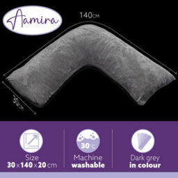 Aamira V Shaped Pillow Shredded Orthopaedic Memory Foam, Dark Grey, Head, Neck & Back Pregnancy Maternity Support, Washable Cover - thumbnail 9