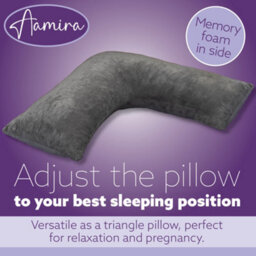 Aamira V Shaped Pillow Shredded Orthopaedic Memory Foam, Dark Grey, Head, Neck & Back Pregnancy Maternity Support, Washable Cover - thumbnail 6