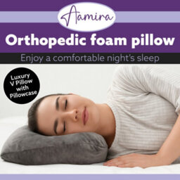 Aamira V Shaped Pillow Shredded Orthopaedic Memory Foam, Dark Grey, Head, Neck & Back Pregnancy Maternity Support, Washable Cover - thumbnail 2