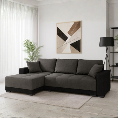 Dallas Corner Sofa With Sleeping Function And Storage Container Grey With Black Left Side - image 1