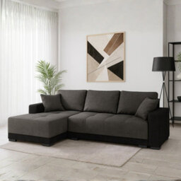 Dallas Corner Sofa With Sleeping Function And Storage Container Grey With Black Left Side