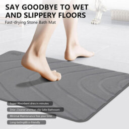 Taylor & Brown Stone Bath Mat, Diatomaceous Earth, Nonslip, Super Absorbent, Quick Dry, Antimould, 60X39Cm, Dark Grey River - thumbnail 2