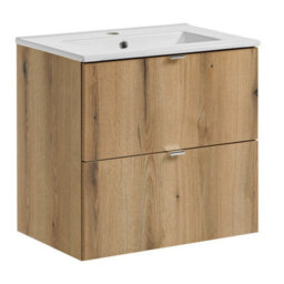Heze Furniture Dove 2 Drawer Bathroom Cabinet Vanity Unit With Built-In Basin 60Cm - Evoke Oak - thumbnail 3