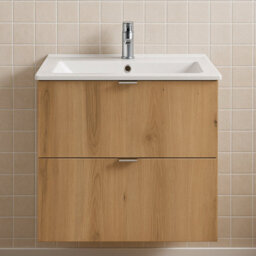 Heze Furniture Dove 2 Drawer Bathroom Cabinet Vanity Unit With Built-In Basin 60Cm - Evoke Oak - thumbnail 1