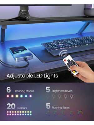 LEDREM L-Shaped Desk With Power Outlets, Corner Desk, Computer Desk With Monitor Shelf, Gaming Desk With Led Lights - image 1