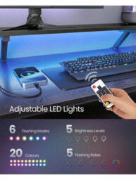 Vasagle L-Shaped Desk With Power Outlets, Corner Desk, Computer Desk With Monitor Shelf, Gaming Desk With Led Lights