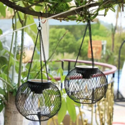 Set Of 2 Hanging Solar Cage Lights - Outdoor Decor - thumbnail 1