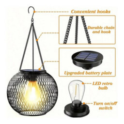 Set Of 2 Hanging Solar Cage Lights - Outdoor Decor - thumbnail 3
