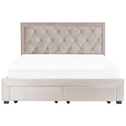 Beliani Bed With Storage Drawers Velvet Lievin 180 X 200 Cm (Eu Super King) Beige - thumbnail 7