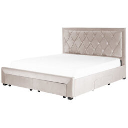 Beliani Bed With Storage Drawers Velvet Lievin 180 X 200 Cm (Eu Super King) Beige - thumbnail 6