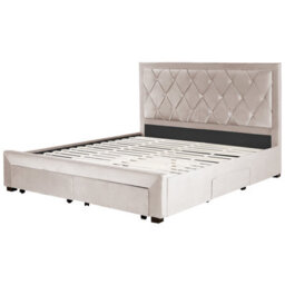 Beliani Bed With Storage Drawers Velvet Lievin 180 X 200 Cm (Eu Super King) Beige - thumbnail 5