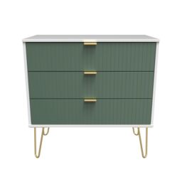 Linear Ready Assembled Matt Green & White 3 Drawer Wide Chest (H)695mm (W)765mm (D)415mm - thumbnail 2