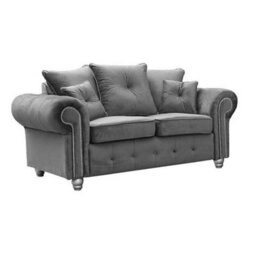 Furnishings For Less UK Zoey Grey Plush Velvet Fabric Sofa Suite 3 Seater And 2 Seater Chesterfield Design - thumbnail 3