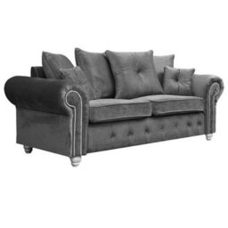 Furnishings For Less UK Zoey Grey Plush Velvet Fabric Sofa Suite 3 Seater And 2 Seater Chesterfield Design - thumbnail 2