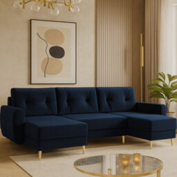 Palermo U Shaped Corner Sofa Bed With Storage 6 Colours Sprung Seat New Blue