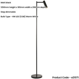 Loops 1250mm Floor Lamp - Matt Black Modern Sofa Reading - Standing Led Light Base & Shade - thumbnail 2