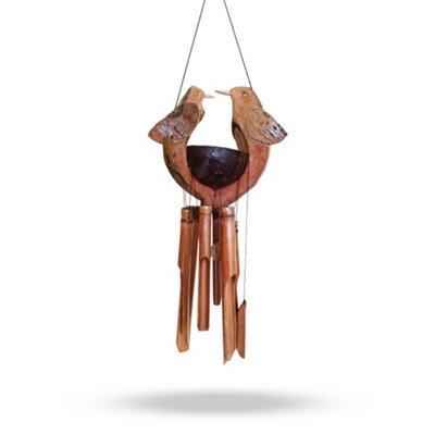 Serenityy Bamboo Windchime Natural Finish Husband & Wife Motif, 6 Tubes, 50Cm Length, 120Cm Overall Height - image 1