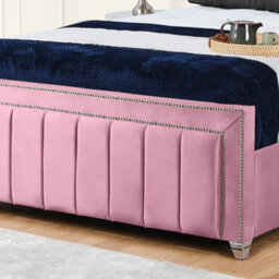 UKBEDFURNITURE Fiona Pink Plush Valvet Upholstered Bed Frame Only - Slatted Base - 48 Inch Headboard - thumbnail 3