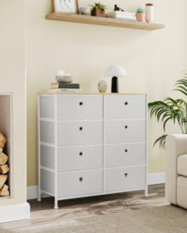 Songmics Chest Of Drawers, Storage Unit With 8 Easy Pull Fabric Drawers, Organiser Unit With Metal Frame, Cream White And Oak - thumbnail 8