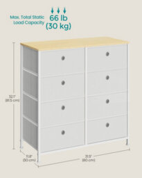 Songmics Chest Of Drawers, Storage Unit With 8 Easy Pull Fabric Drawers, Organiser Unit With Metal Frame, Cream White And Oak - thumbnail 9